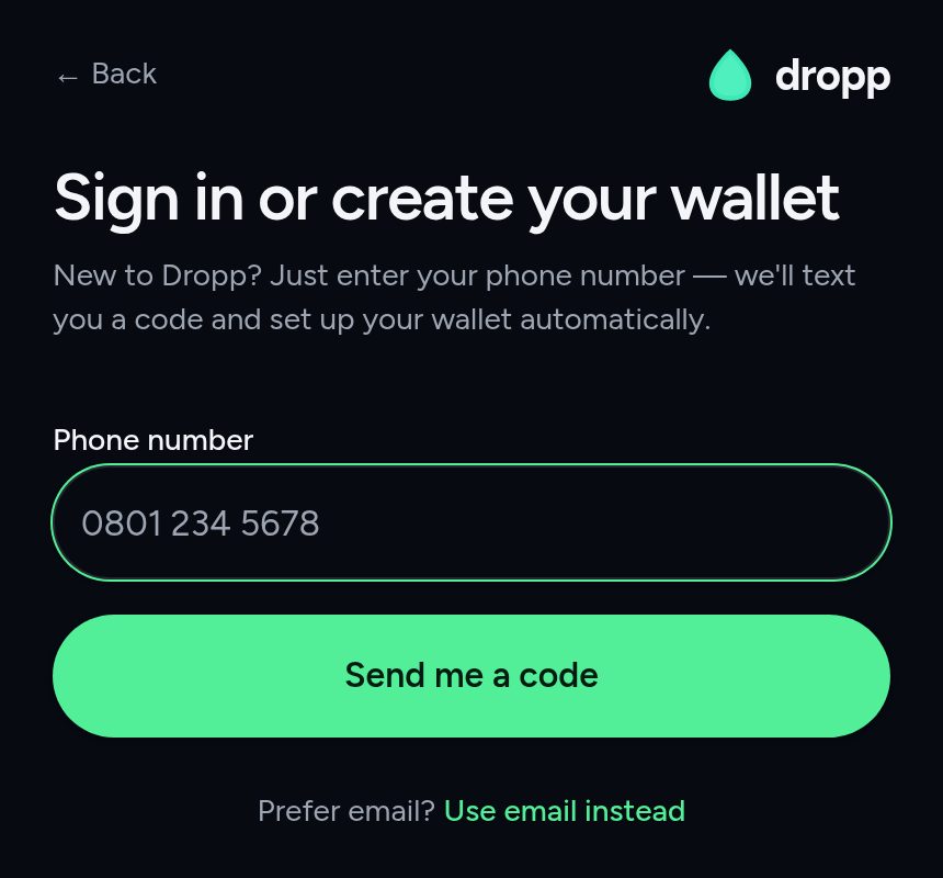 Signing up takes a phone number and a code.